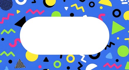 Retro Memphis Style Background with White Speech Bubble for Text