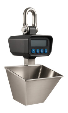 Suspended bucket scale with a trapezoidal design and electronic load indicator for a chemical processing plant