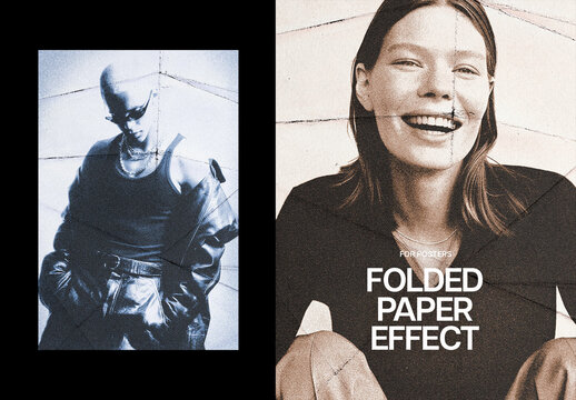 Folded Paper Risograph Poster Effect Mockup