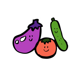 筆絵　なす、トマト、きゅうり野菜セット