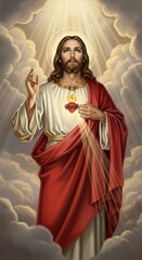 Fototapeta premium Sacred Heart of Jesus Divine Mercy Religious Artwork Christian Faith Spiritual Image