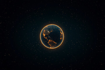 Naklejka premium Stunning view of Earth floating in space, surrounded by starry background and glowing data streams, evoking sense of wonder and exploration