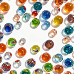 Fototapeta premium Top View of Colorful Marbles on White Background