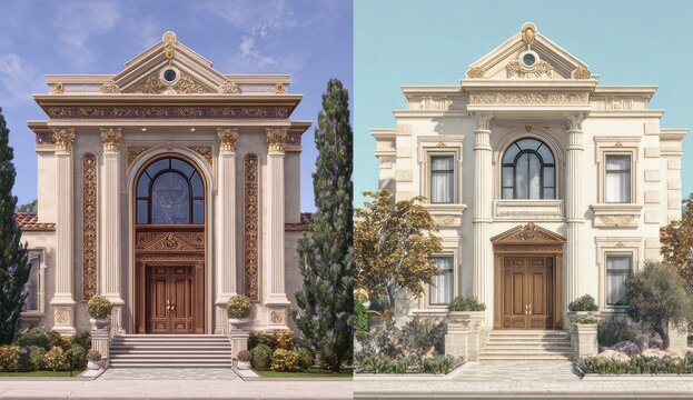 Classic Villa Architectural Design Comparison Exterior Views
