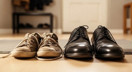 Father and Son or Fatherhood Concept with Men's and Child's Shoes at the Door