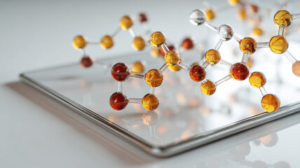 Transparent tablet showing molecular structure in 3D,