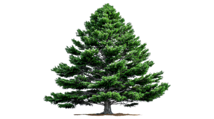 Evergreen tree, lush green foliage, isolated on a white background