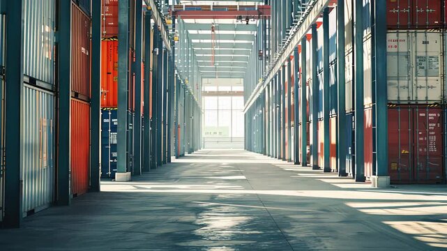 Symmetrical view of colorful shipping containers