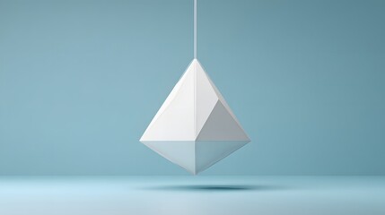 Fototapeta premium Suspended geometric diamond shape against a light teal background.