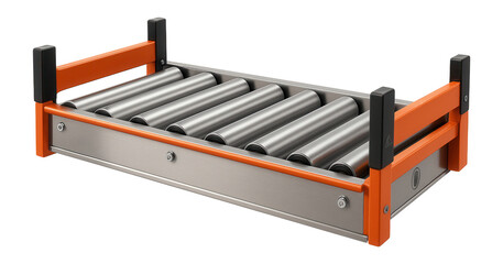Roller conveyor with side rails and stop gates for a woodworking shop