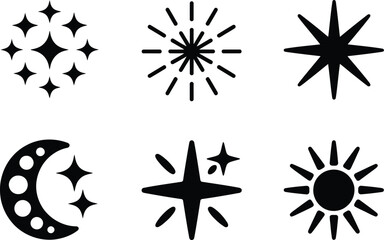 Obraz premium Illustration of various celestial bodies including stars moon and suns