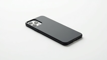 Fototapeta premium Dark gray smartphone case on white surface.