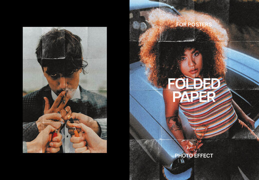 Folded Paper Poster Photo Effect Mockup