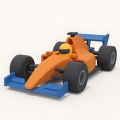 Naklejka premium 3D Cartoon Formula 1 Racing Car in Orange and Blue