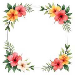 frame of hibiscus flowers watercolor
