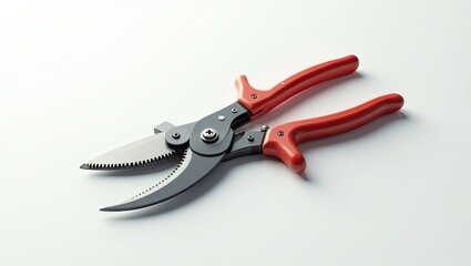 Obraz premium Close-up of pruning shears with red handles.