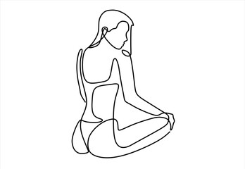 Woman on the beach resting, enjoying summer time, single line drawing.  line icon-continuous line drawing. Editable stroke. 
