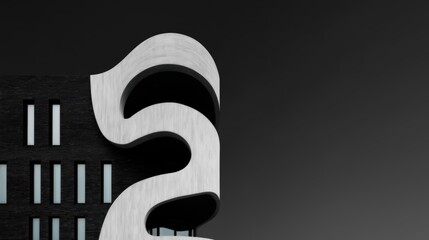 Modern building with flowing white curves and dark rectangular panels