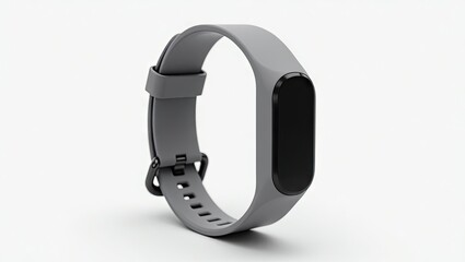 Gray silicone wristband fitness tracker on white background.