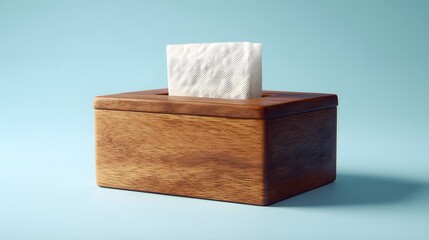 Wooden tissue box with white tissue.