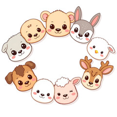 Obraz premium Adorable Animal Faces Circle A Cute Collection for Children's Designs