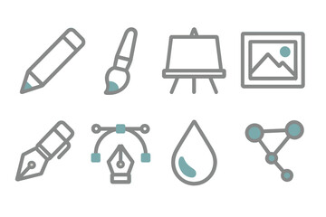Creative tools for artists showcased in a minimalistic design, featuring drawing and painting implements, at a studio environment