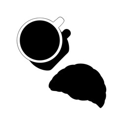 Coffee cup and croissant breakfast food silhouette vector illustration