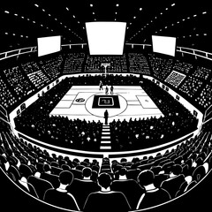 Basketball arena full of spectators silhouette vector illustration