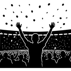 Crowd cheering with raised hands silhouette vector illustration