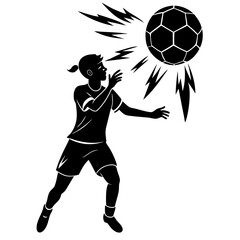 Girl playing soccer with ball silhouette vector illustration