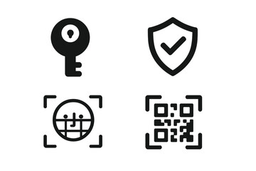 Security icons representing access control, verification, and digital identity in a modern design