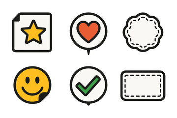 Colorful collection of simple icons representing admiration, happiness, approval, and creativity in a digital style