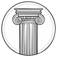 Greek Column Icon, Architectural Monument, Ancient Symbol, Historic Architecture Outline, Line Art