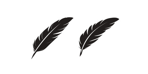 Print  quill silhouette writing curves, black feather pen on a white background.