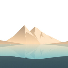 A serene and minimalist conceptual artwork of a majestic mountain range perfectly reflected in a still, tranquil lake under a clear sky