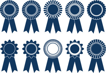 Blue Award Ribbon Set – 10 Rosette Designs with Tails for Achievement and Recognition