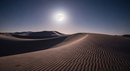 Naklejka premium Desert dunes under a full moon at night (1)