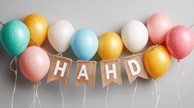 Colorful Balloons and 'HAHD' Pennant Banner Festive Celebration Backdrop