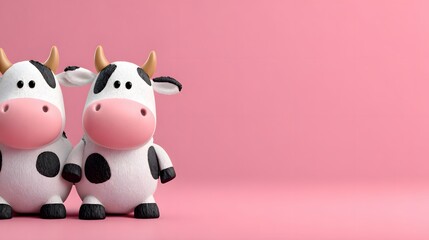 Two cartoon cows on a pink background.