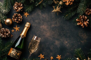 Celebration with champagne and christmas decoration