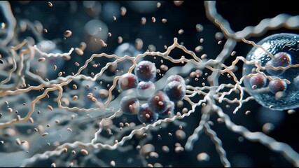 mRNA vaccine technology biotechnology research. An intricate depiction of a cell surrounded by particles. - Powered by Adobe