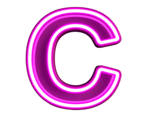 Modern Neon Fancy Letter C in Bright Pink Glow, Isolated on Transparent Background