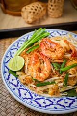 Stir fried thai noodles with shrimps ,Thai called Pad  thai