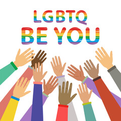 Hands and Rainbow Pride Lgbt Be You. Celebrates LGBT pride month. Illustration, Poster, Vector , Background or wallpaper. Illustration Vector Cartoon.