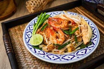 Stir fried thai noodles with shrimps ,Thai called Pad  thai