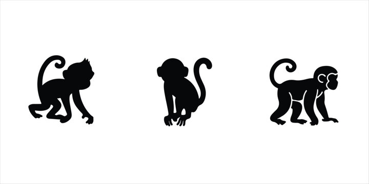 monkey icon set hand drawn illustration on white background. monkey silhouette vector.