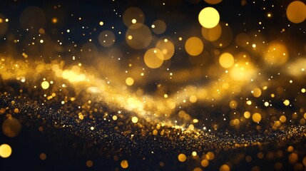 Obraz premium Radiant golden particles glimmering against a deep dark background for a stunning visual effect