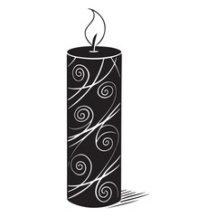 Elegant decorative candle with swirling patterns and a flickering flame, isolated on white background, creating a warm and inviting ambiance