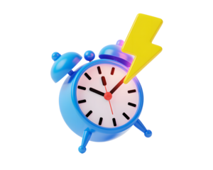 premium contemporary innovative creative digital colorful vibrant crisp clean stylish elegant modern detailed professional high quality Blue Alarm Clock with Yellow Lightning Bolt