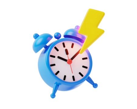 premium contemporary innovative creative digital colorful vibrant crisp clean stylish elegant modern detailed professional high quality Blue Alarm Clock with Yellow Lightning Bolt
